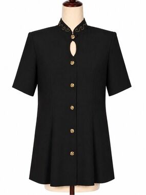 New old stock vintage keyhole, gold stud, high collar short sleeve blouse /top 8